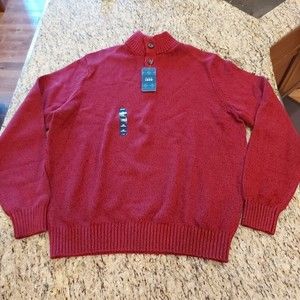 IZOD Men's 3 Button Mock Neck Pullover Biking Red Heavy Sweater NWT Size Large